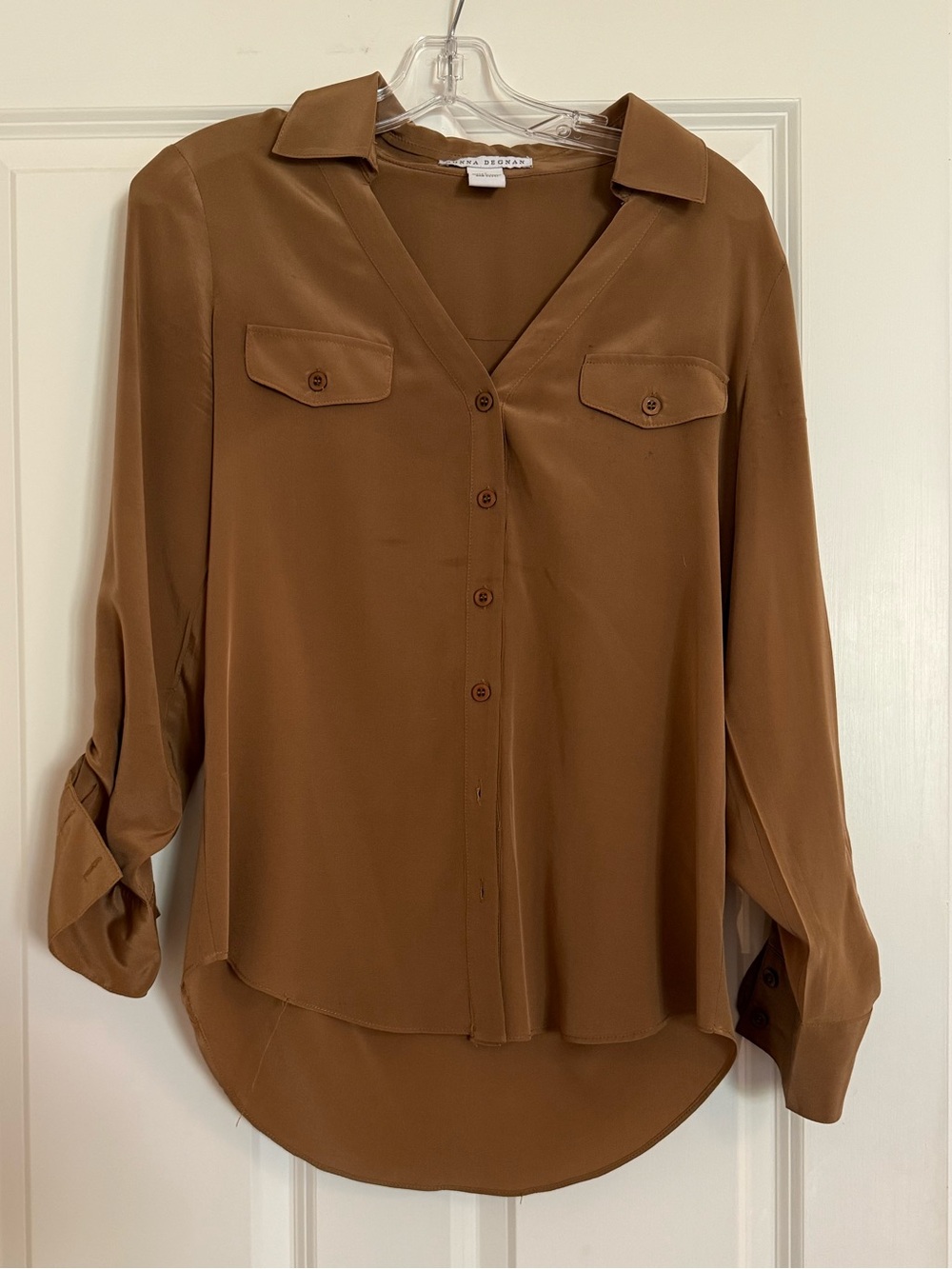 Donna Degnan Brown Button-down Utility Blouse